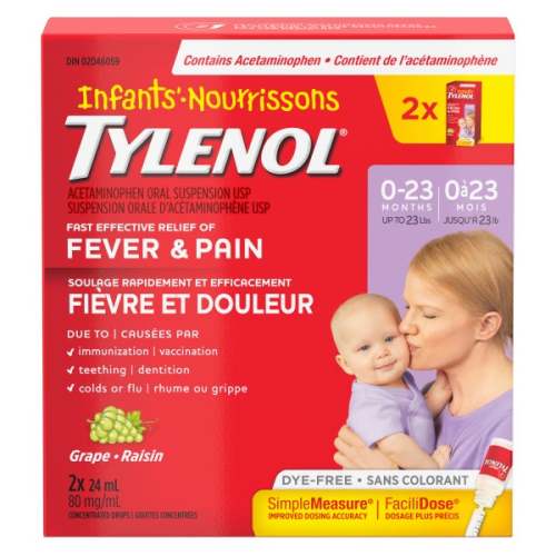 Tylenol nourrissons gouttes de analgésique raisin - 2 x 24mL