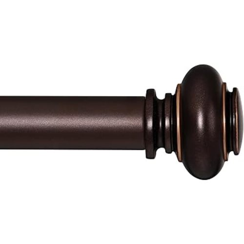 Bronze Curtain Rods for Windows 48 to 84 Inches Adjustable Decorative 1 Inch Diameter Single Window Curtain Rod Set with Classic Finials, Bronze with Gold Finishing