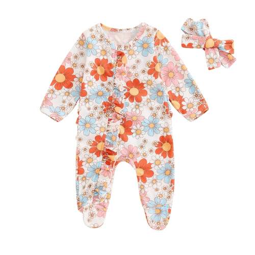 Baby Girls 2Pcs Long Sleeve Strawberry Flower Butterfly Print Frills Z – August + Willow