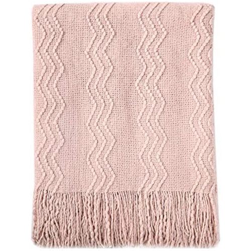 BOURINA Pink Throw Blanket 50x60 Inches Throw Textured Solid Soft Sofa Throw Couch Cover Knitted Decorative Blanket