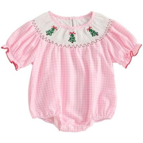 Newborn Baby Girl Smocked Pumpkin Outfit Infant Plaid Bubble Romper Embroidery Halloween Thanksgiving Fall Clothes