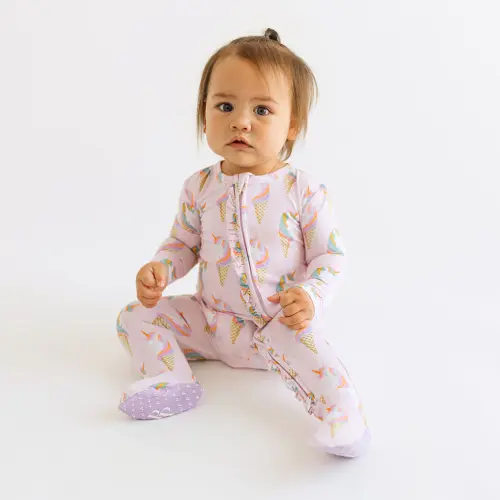 Unicorn Ice Cream Footie Ruffled Zippered One Piece