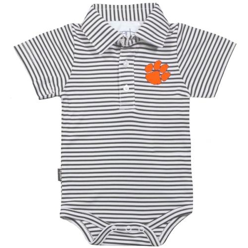 Infant Garb Charcoal/White Clemson Tigers Carson Striped Short Sleeve Bodysuit