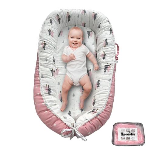Baby Lounger, 100% Breathable Cotton Baby nest, Portable Infant Lounger (Pink)