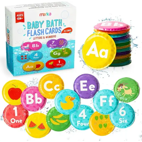 merka Bath Books for Toddlers Bath Letters and Numbers for Toddlers Set of 36 Floating Flashcards ABCs and Numbers Learning Activities for Babies and Preschool Kids