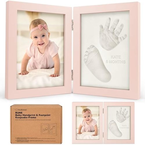 KeaBabies Personalized Baby Hand and Footprint Kit, Quick Dry Clay - Newborn Keepsake Feet and Handprint Kit, Nursery Picture Frame, New Mom Gifts for Baby Showers & Registry (Petal Pink)