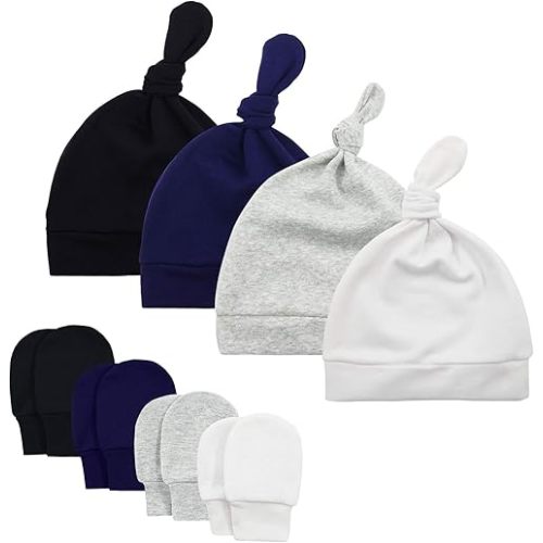 Baby Boy Hat and Mitten Set Knot Baby Beanie for Boys Newborn Hat Winter Infant Caps