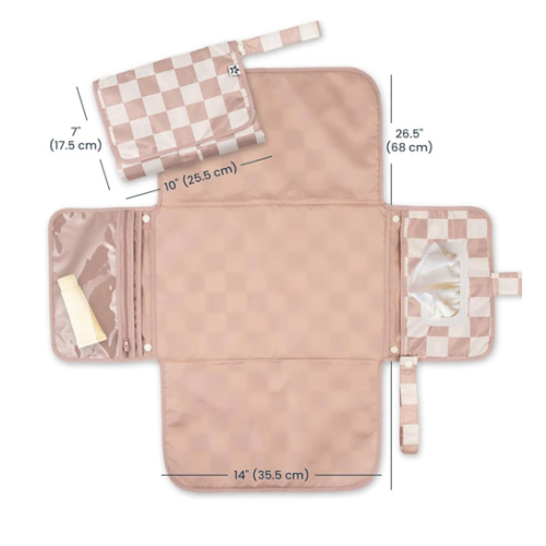 Tiny Twinkle Portable Diaper Changing Pad – Foldable, Waterproof & Compact Travel Changing Mat with Storage | Smart Wipes Pocket for On-The-Go Parents(Beige Checkers)