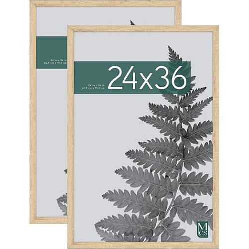 MCS Studio Gallery 24x36 Poster Frame Natural Woodgrain, Vertical & Horizontal Wall Hanging Large Picture Frame for Photos, Posters & Art Prints (2-Pack)