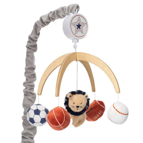 Hall of Fame Lion/Sports Balls Musical Baby Crib Mobile Soother Toy
– Lambs & Ivy