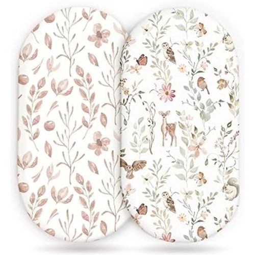 Amazon.com : Stretchy Ultra Soft Fitted Bassinet Sheet Set 2 Pack, Universal Fit for Bassinets Baby Cradle Moses Basket Oval Rectangle Mattress Safe and Snug, Beautiful Blush Pink Floral and Cute Animals Print : Baby