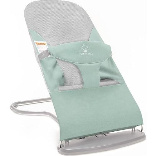 ComfyBumpy Ergonomic Baby Bouncer Seat - Bonus Travel Carry Case - Safe, Portable Bouncing Chair with Adjustable Height Positions - Infant Sleeper Bouncy Seat Perfect for Newborn Babies (Green)