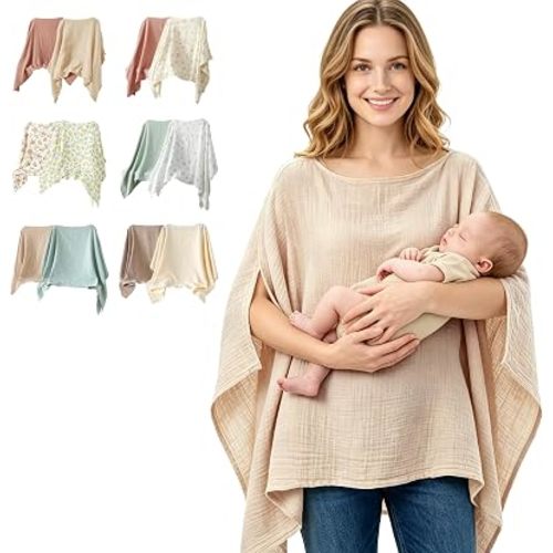Cotton Muslin Nursing Cover, 2 Pack, 360° Full Privacy Poncho