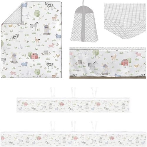 Sweet Jojo Designs Farm Animals Boy or Girl Baby Crib Bedding Set Infant Nursery BreathableBaby Breathable Mesh Crib Liner Blanket Sheet Skirt 6 PC Gender Neutral Farmhouse Barn Horse Cow Sheep Pig