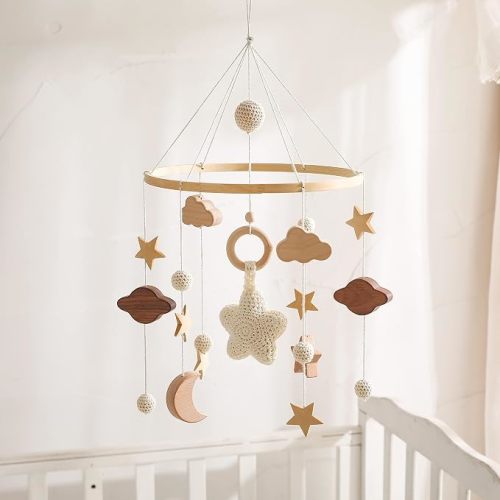 let's make Boho Baby Crib Mobile for Boys and Girls, Stars, Clouds, Moon