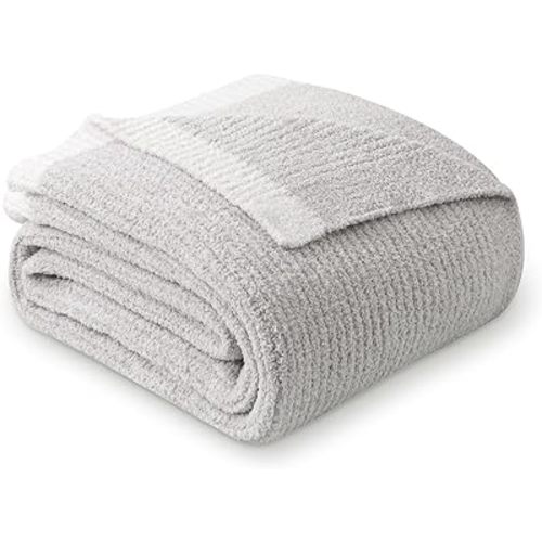 MH MYLUNE HOME Ultra Soft Ribbed Throw Blanket for Couch 50x60 Inches Luxurious Super Cozy Fluffy Microfiber Blanket Plush Warm Reversible Throw Blankets for Sofa Bed - Gray 50 x 60 Inches