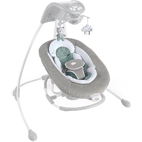 Ingenuity InLighten 2-in-1 Baby Swing & Rocker - Cool Mesh Fabric, Vibrations, Swivel Infant Seat, Nature Sounds, Light Up Mobile - Pemberton
