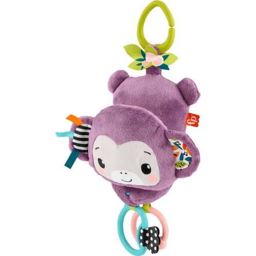 Fisher-Price Sing & Go Purple Monkey Plush Baby Stroller Sensory Toy for Newborns