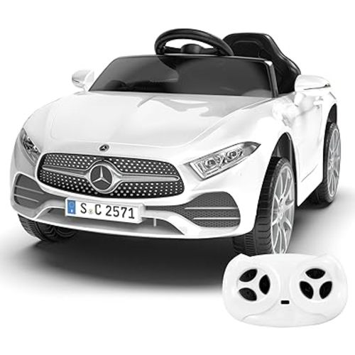 12V Kids Ride On Car with 2.4G Remote Control,Battery Powered Electric Car Ride On Vehicle Double Doors, 5 Point Safety Belt,LED Light (SC-White)