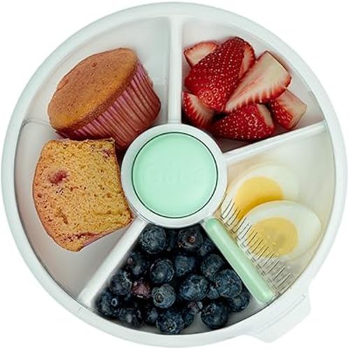 GoBe Kids Large Snack Spinner - Reusable Snack Container with 5 Compartment Dispenser and Lid | BPA and PVC Free | Dishwasher Safe | No Spill, Leakproof | for Toddlers, Babies, Home, Travel