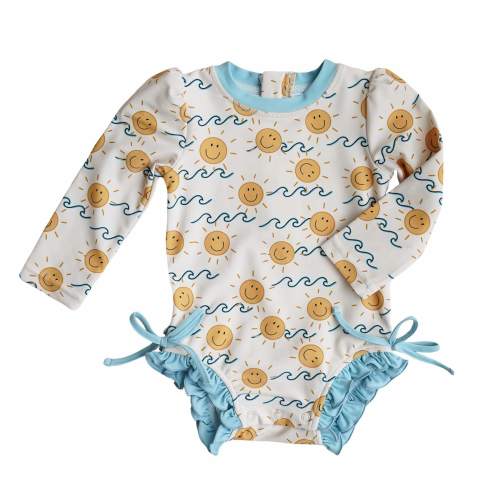 Long Sleeve Rash Guard With Ruffle Bottom | Sun's Out