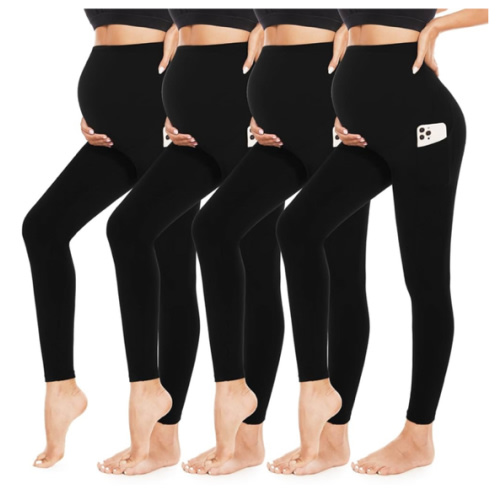 4 Pack Women’s Maternity Leggings with Pockets Over The Belly Butt Lift - Soft Workout Pregnancy Yoga Pants