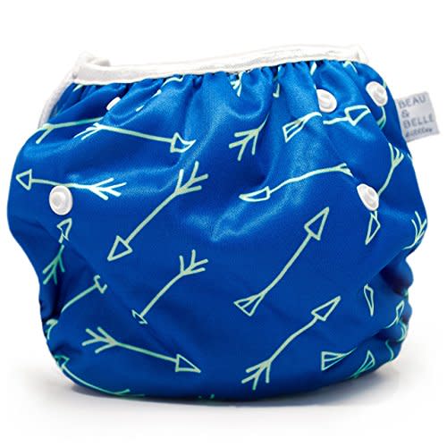 Reusable Baby Swim Diapers (Sizes N–5) – Adjustable, Easy-Wash Nageuret Reusable Swim Diaper Kids Soft, Breathable, Waterproof Swim Wear for Baby & Newborn! (Blue Green Arrows)