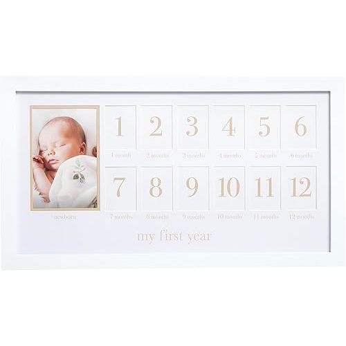 Pearhead My First Year Photo Moments, Baby's First Twelve Months Photo Collage and Gender Neutral Keepsake, Ideal for Baby Shower, New Mom Gift and Nursery Decor, 13 Photo Inserts, Beige Mat