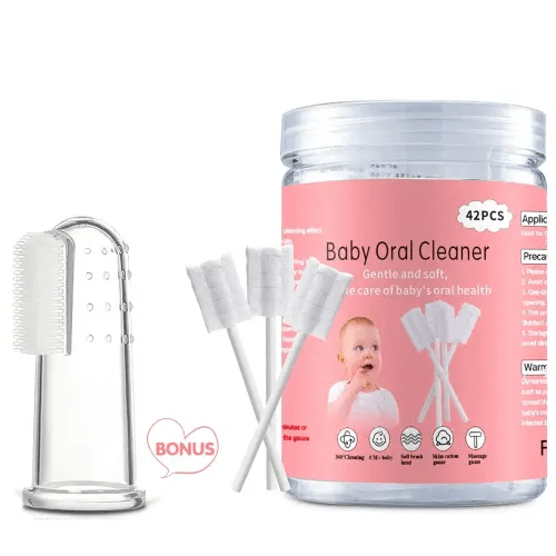 Baby Tongue Cleaner, Baby Toothbrush, 42Pcs Disposable Infant Toothbrush Clean Baby Mouth,Gauze Gum Cleaner Toothbrush Baby Oral Cleaning Stick Dental Care for 0-36 Month Baby+Free 1 Finger Toothbrush