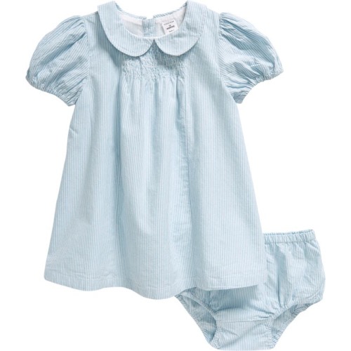 Baby Puff Sleeve Dress & Bloomers, 6M, Blue Basalt Rupert Stripe