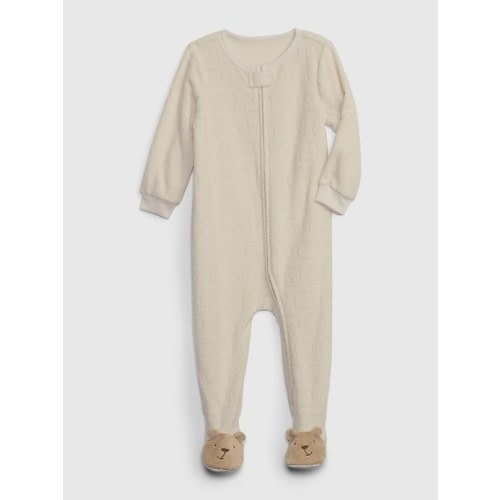babyGap Recycled One-Piece Footed PJ in birch beige, size: 6-12 M