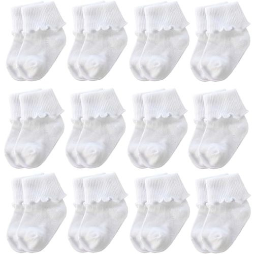 Xiyadun 6 &12 Pairs Infant Toddler Baby Kids Turn Cuff Ruffle Cotton Socks