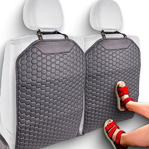 Premium Leather Car Seat Protector for Back Seat - Back Seat Cover for Kids - Car Kick Mat - Back of Seat Protector for Kids Feet Car Seat Back Protector - 2 Pcs Black