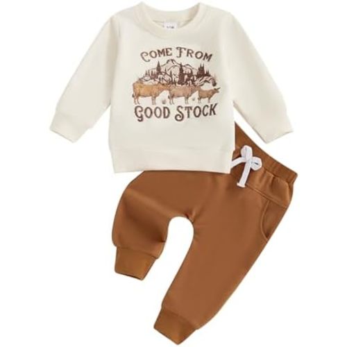 Omkzanbi Western Baby Boy Clothes Retro Come from Good Stock Sweatshirt Jogger Pants Toddler Country Cowboy Fall Outfit 6M-4Y
