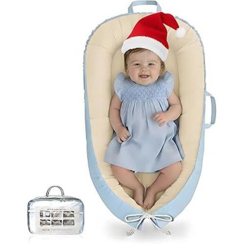Baby Lounger - Infant Lounger for Newborn 0-24 Months, Pure Cotton Breathable Baby Nest Lounger Cover, Newborn Essentials for Baby Boys & Girls, Portable Baby Lounger for Home and Travel