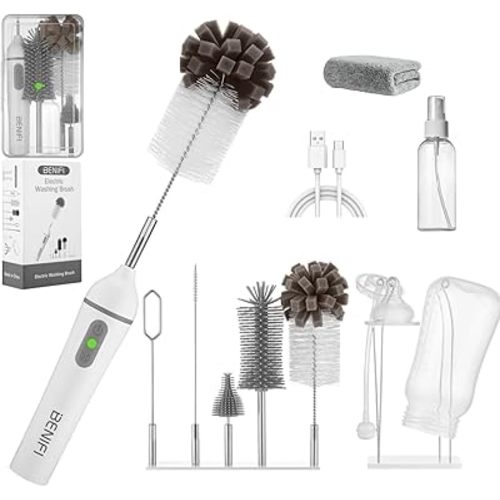 Electric Bottle Cleaner Pro, 11 in 1 Baby Bottle Brush, Drying Rack, Sponge Bottle Brush, Silicon Bottle Cleaner,Formula Mixer,Nipple Brush, Soap Dispenser,Microfiber Cleaning Cloth Included
