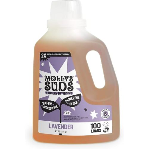 Molly's Suds Liquid Laundry Detergent | Clean Laundry Detergent Soap for Sensitive Skin | 2x Concentrated, High Efficiency (HE) | Lavender - 100 Loads