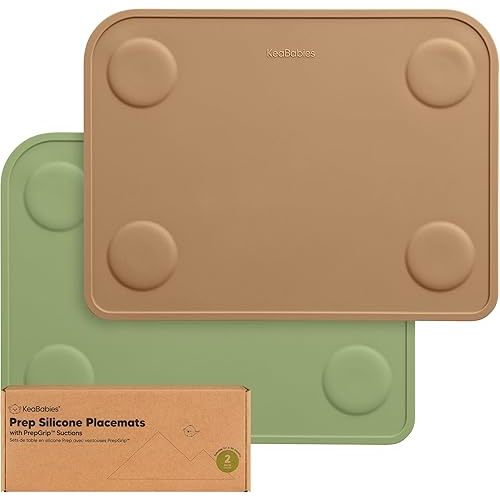 KeaBabies 2-Pack Silicone Placemats for Toddlers - Non Slip Suction Baby Silicone Placemat for Kids, Eating/Feeding, Easy to Clean, Busy Travel Baby Mat for Dining Table, Food Grade/BPA-Free (Desert)