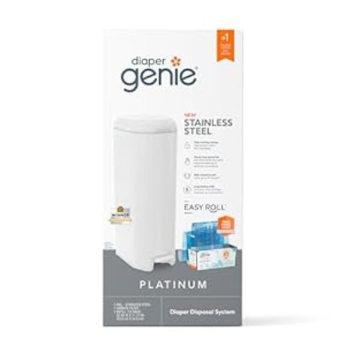 Amazon.com : Diaper Genie Platinum Pail (Lilly White) is Made of Durable Stainless Steel and Includes 1 Easy Roll Refill with 18 Bags That can Last up to 5 Months. : Baby
