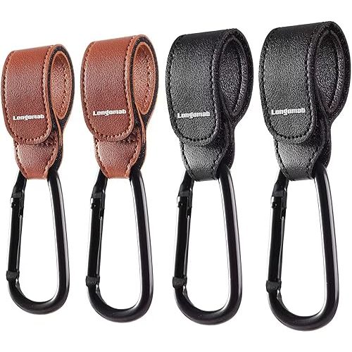 （4-Pack） Baby Stroller Hooks Clip or Hanging Diaper Bag Universal Hooks Accessories for Stroller and Car or Shopping Cart (Black and Brown)
