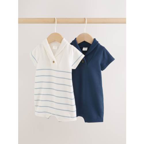 Blue and White Striped Baby Jersey Rompers 2 Pack
