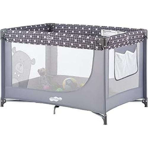 Pamo Babe Portable Crib Baby Playpen with Mattress and Carry Bag Grey