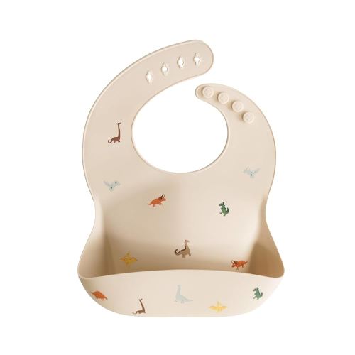 mushie Silicone Baby Bib | Adjustable Fit Waterproof Bibs (Dinosaurs)