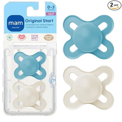 MAM Original Start Matte Baby Pacifiers 0-3 Months Newborns, BPA-Free Skin Soft Silicone Nipple, Developed with Medical Experts, Easy to Clean, 2 Count with Sterilizer Case