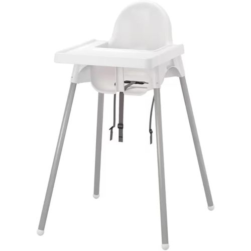 Baby High Chair with Removable Tray, Safety Straps, White and Gray