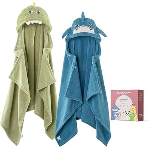 Momcozy Baby Bath Towels with Hooded -Visualize Health Label -Soft & Absorbent Coral Fleece Towel for Comfort & Warm - Bath Essential or Shower Gift for Newborn, Infant,Toddler (Large, 28 x 55 Inch)