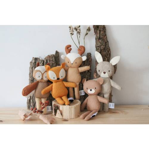 Woodland animals stuffed toy, Felt ornament forest animals, Natural nursery decor, Baby shower gift, Guest gift, Teddy bear, Bunny toy, Fox
