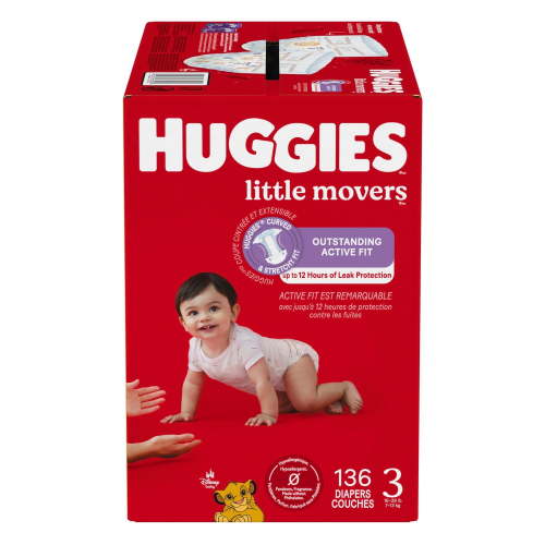 HUGGIES Little Movers Diapers, Mega Colossal Pack, Sizes: 3-8, Sizes: 3-8 | 136-62 Count