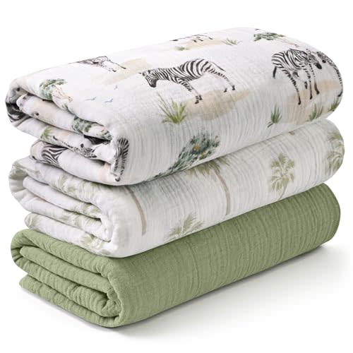 Muslin Swaddle Blankets for Newborn, 3 Pack Breathable Soft Receiving Blanket, Large 38 x 40 inches Swaddle Wrap Burping Clothes, Essentials Infant Shower Items, Toddler Gift (Lovely Zebra)