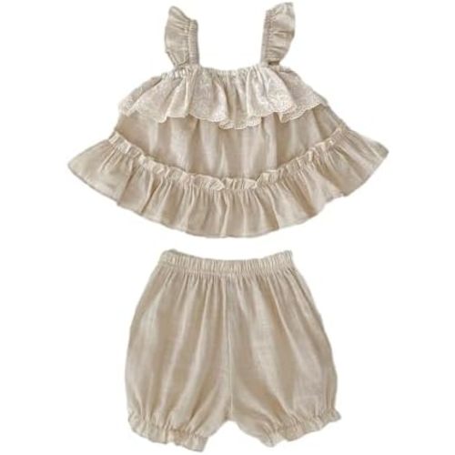 HOOLCHEAN Baby Girls Flutter Sleeve Lace Camisole Swing Top and Shorts 2pcs Set